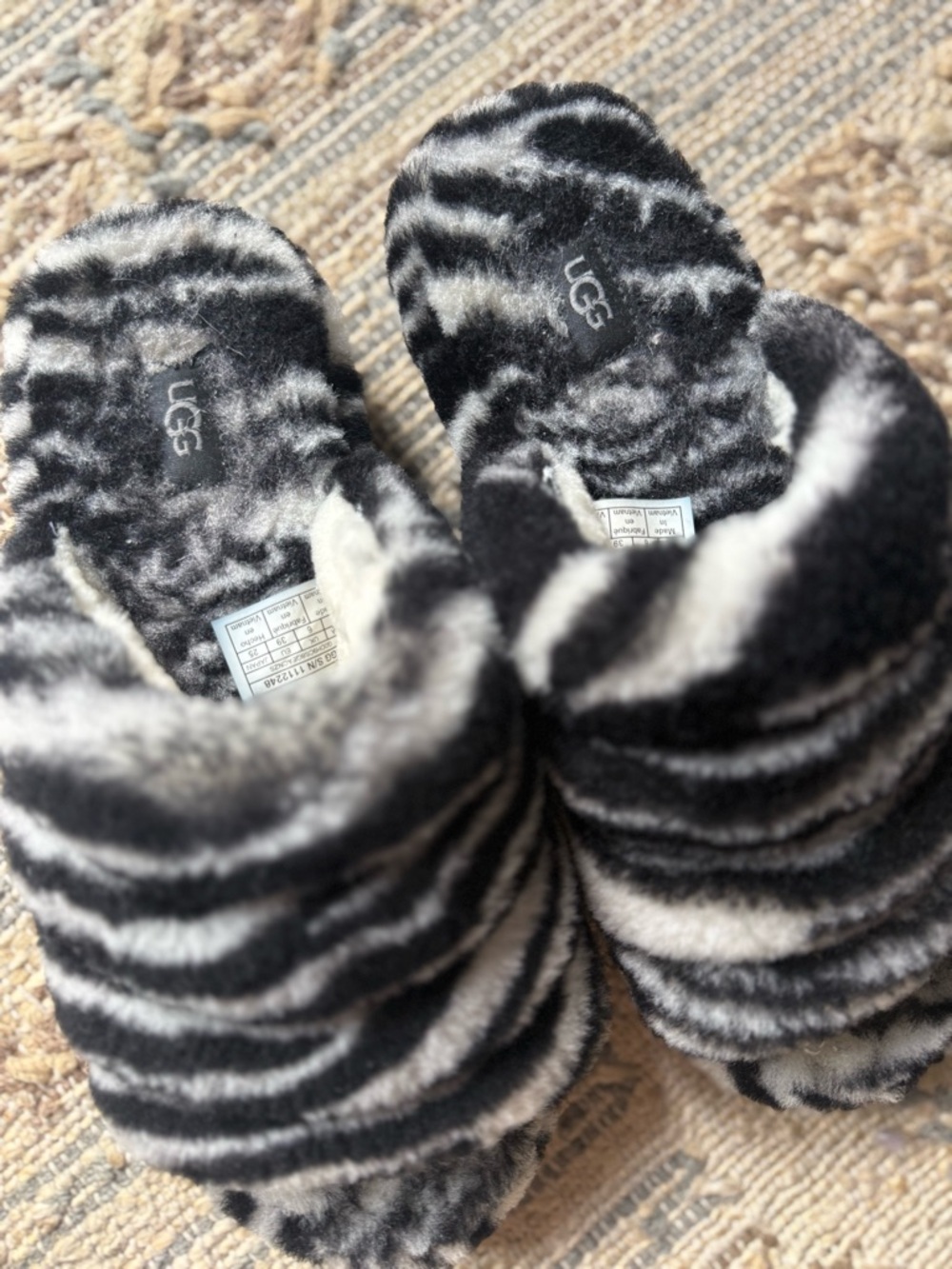 UGG Faux Fur Zebra Print Slide Slippers - Picture 6 of 8